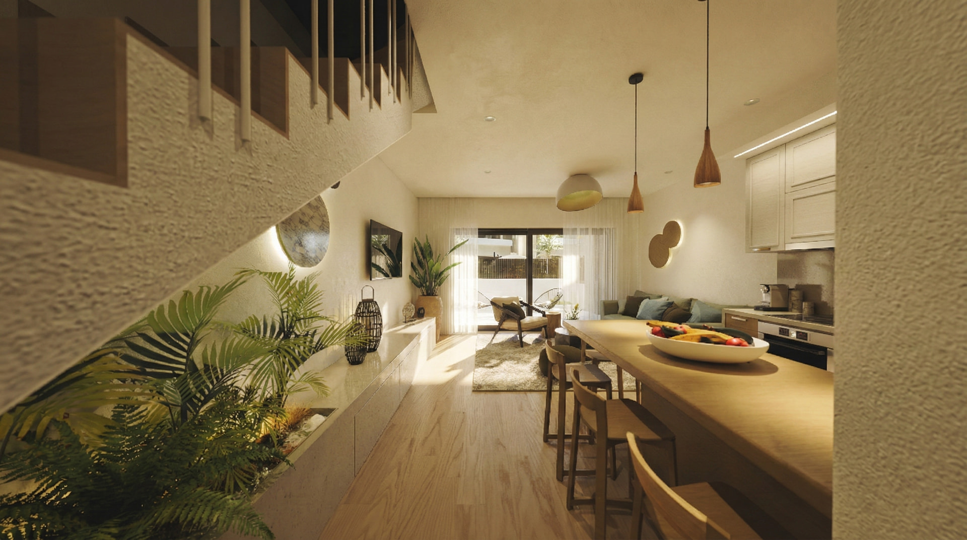 Seaside villas in Chiliadou — open-plan kitchen and living space