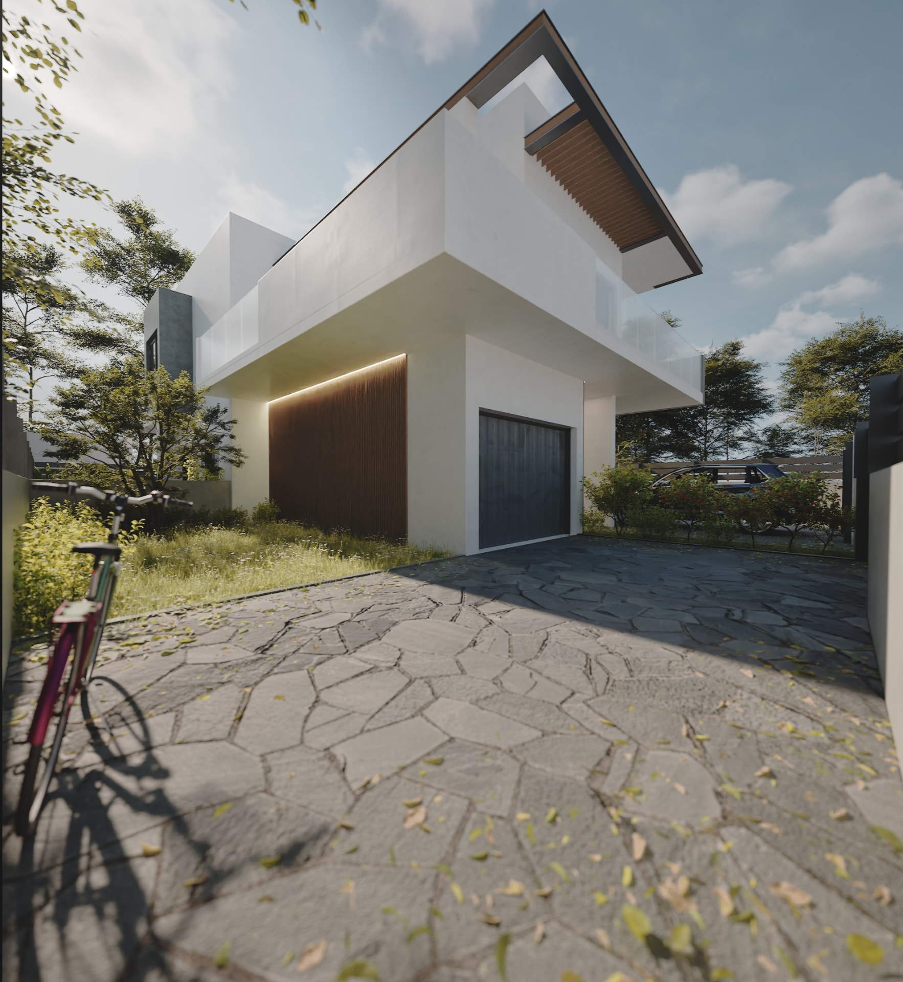Villa in Begoulaki — driveway and entrance render