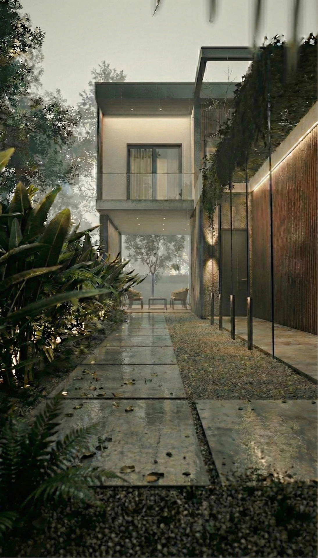 Modern Villa in Nea Erythraia — garden walkway leading to the entrance