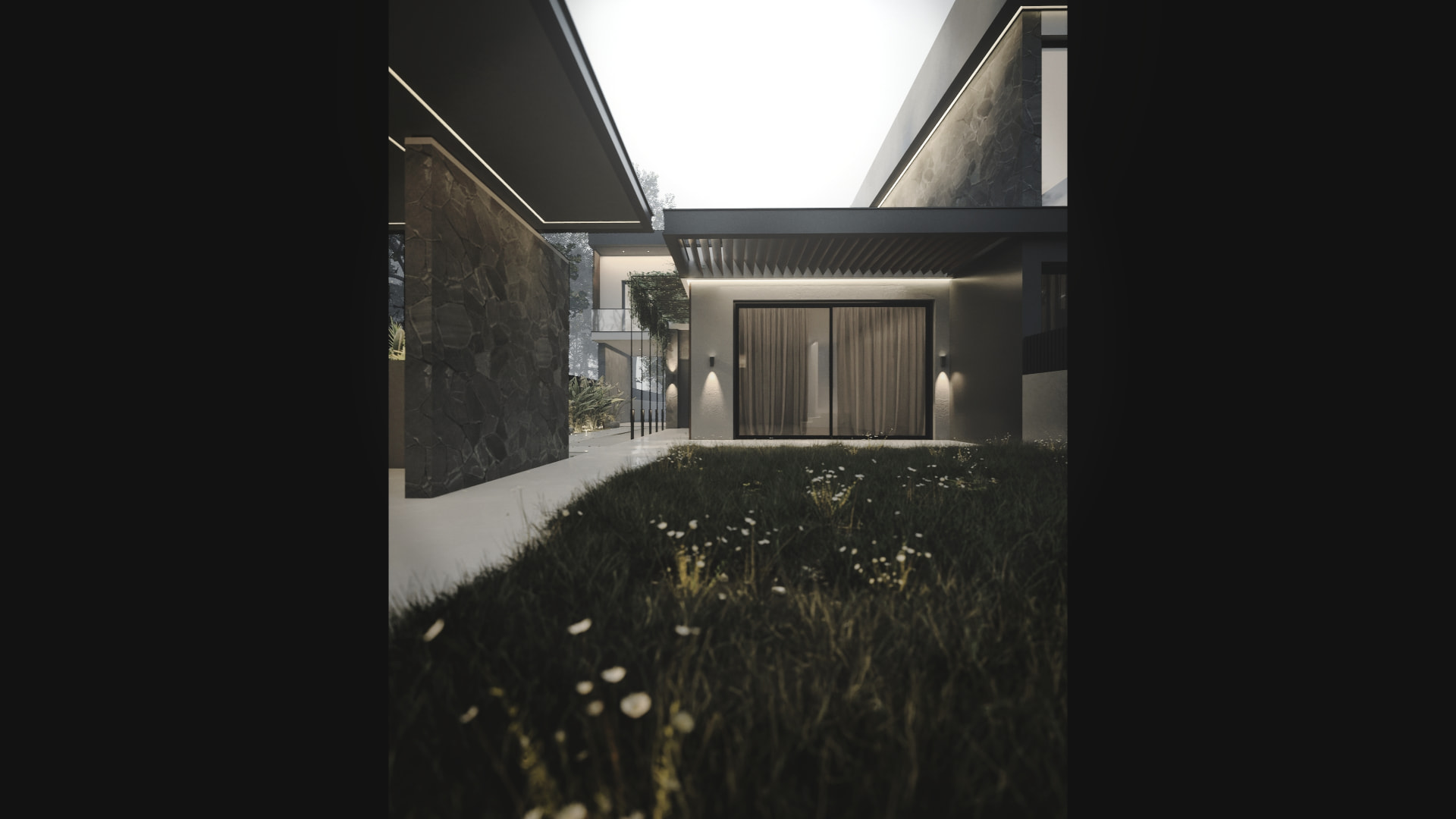 Modern Villa in Nea Erythraia — stone-walled courtyard and garden